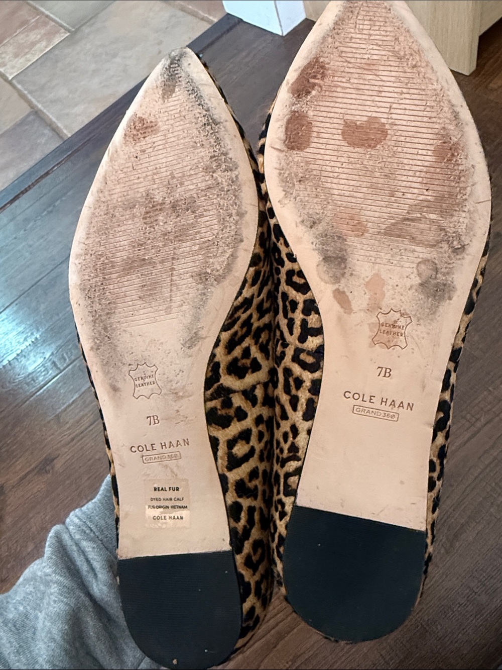 Cole Haan Leopard-Print Pointed Toe Flats - Tan and Black - Picture 5 of 5